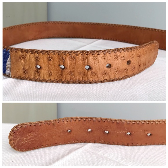 VINTAGE Woven Serape Textile Handmade Leather Belt Small - Picture 4 of 5